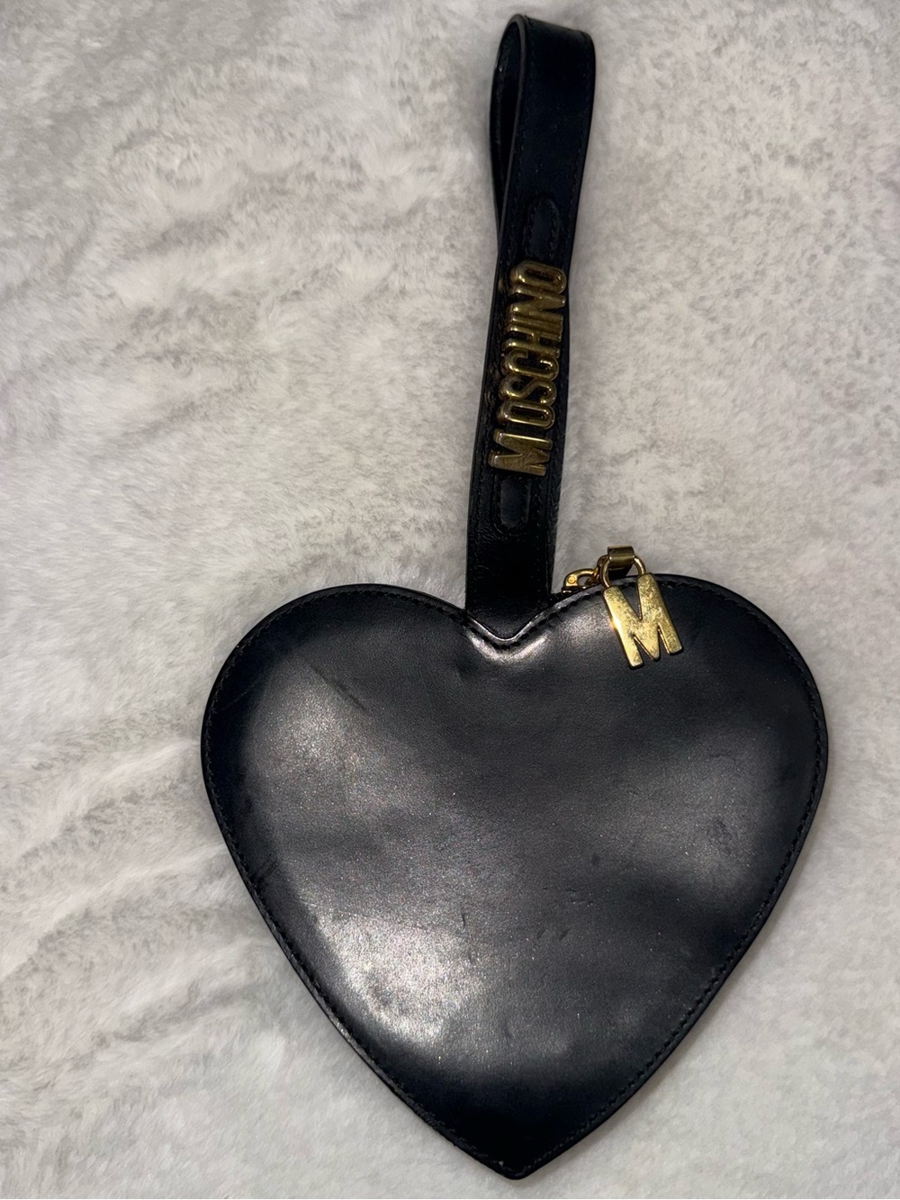 Moschino Black Heart Wristlet with Gold Logo Charm - Picture 5 of 12